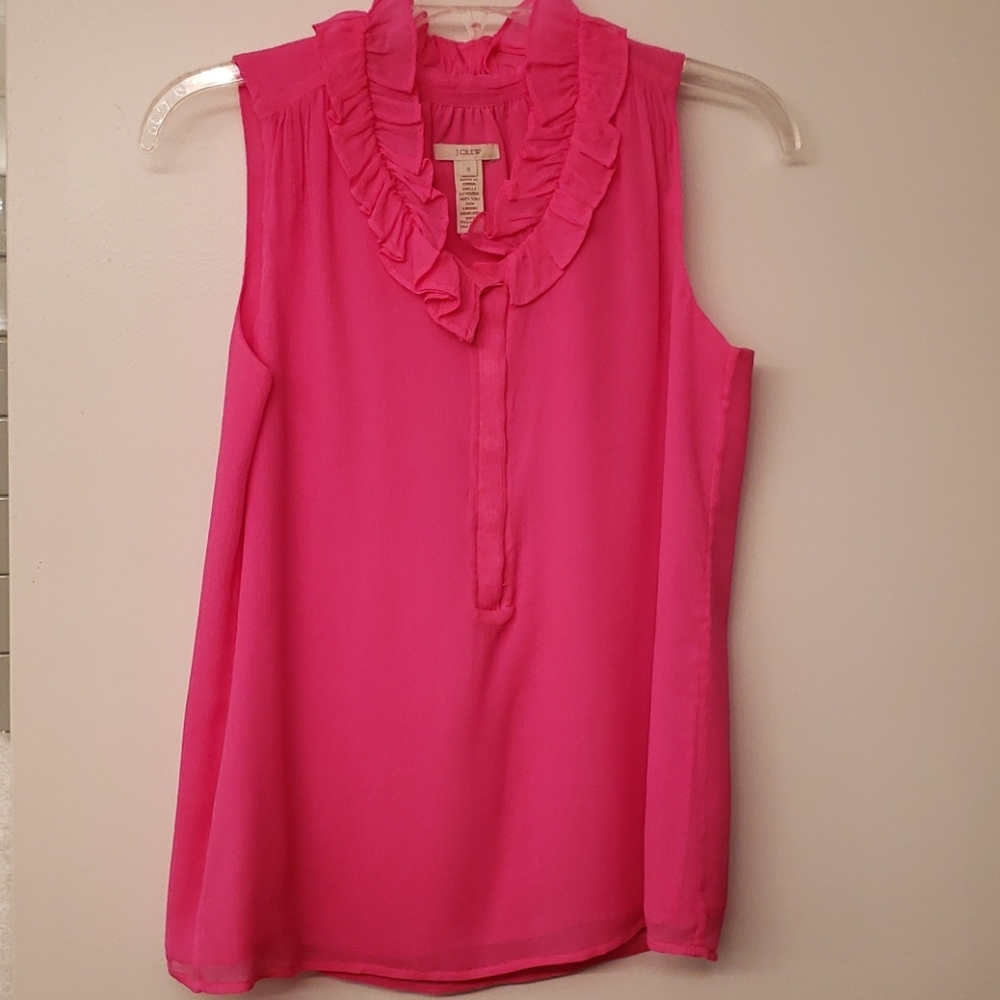 [LIKE NEW] Bright Pink Silk Shell w/ Ruffle Collar